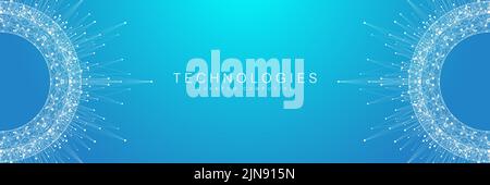 Blockchain-Übertragung der zukünftigen Satellitenkommunikation. Abstrakte Technologie Cloud-Welt. Hintergrund des globalen Fintech-Konzeptes. Digital Stock Vektor