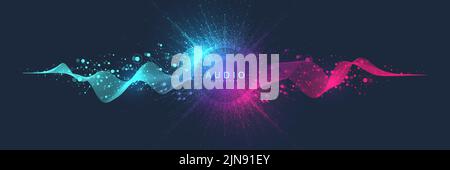 Musikposter. Sound Music Wave Visualisierung mit verzerrter Wellenform. 3D Sound solides Wellenformdesign. Stock Vektor