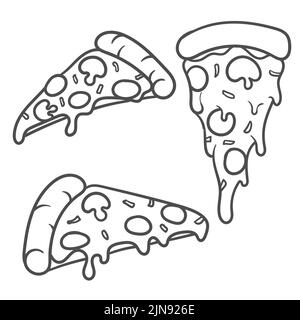 Vector Illustration. Pizza mit geschmolzenem Käse und Salami. Hand gezeichnet Doodle. Cartoon Skizze. Dekoration für Grußkarten, Poster, Embleme Stock Vektor