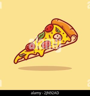 Vektor-Illustration von köstlichen Scheibe Pepperoni Pizza mit geschmolzenem Käse, von Hand gezeichnet, Cartoon, flach, niedlich Stock Vektor