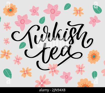 Türkische Traditionen der Teezeremonie. Teezeit. Dekorative Elemente für Ihr Design. Vektor-Illustration mit orientalischer Tasse auf weißem Hintergrund. Stock Vektor