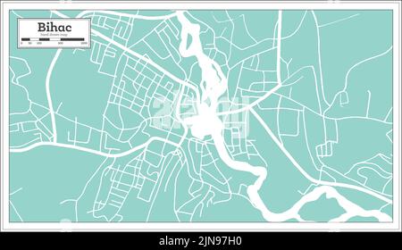 Bihac Stadtplan von Bosnien und Herzegowina im Retro-Stil. Übersichtskarte. Vektorgrafik. Stock Vektor