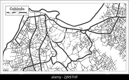 Cabinda Angola Stadtplan in Schwarz und Weiß Farbe im Retro-Stil isoliert auf Weiß. Übersichtskarte. Vektorgrafik. Stock Vektor