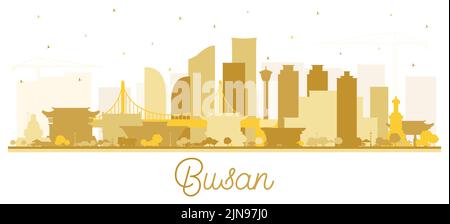 Busan Südkorea City Skyline Silhouette mit goldenen Gebäuden isoliert auf Weiß. Vektorgrafik. Tourismuskonzept. Stock Vektor