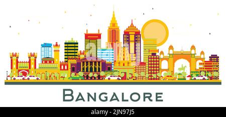 Skyline von Bangalore, Indien, mit farbigen Gebäuden, isoliert auf Weiß. Vektorgrafik. Business Travel und Tourismus Konzept. Stock Vektor