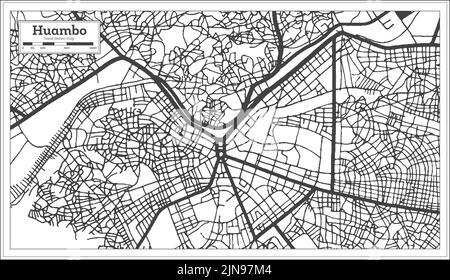 Huambo Angola Stadtplan in Schwarz und Weiß Farbe im Retro-Stil isoliert auf Weiß. Übersichtskarte. Vektorgrafik. Stock Vektor