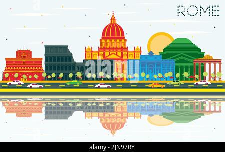 Rom Italien City Skyline mit Farbe Gebäude, blauer Himmel und Reflexionen. Vector Illustration. Business Travel und Konzept mit historischer Architektur. Stock Vektor