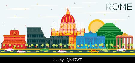 Skyline von Rom Italien mit farbigen Gebäuden und blauem Himmel. Vektorgrafik. Geschäftsreisen und Konzept mit historischer Architektur. Stadtbild Von Rom Stock Vektor