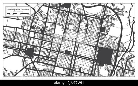 San Miguel de Tucuman Argentinien Stadtplan in Schwarz und Weiß Farbe im Retro-Stil isoliert auf Weiß. Übersichtskarte. Vektorgrafik. Stock Vektor