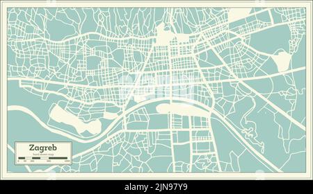 Zagreb Kroatien Stadtplan im Retro-Stil. Übersichtskarte. Vektorgrafik. Stock Vektor