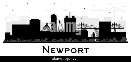 Skyline von Newport Wales City Silhouette mit schwarzen Gebäuden isoliert auf Weiß. Vektorgrafik. Newport UK Stadtbild mit Wahrzeichen. Stock Vektor