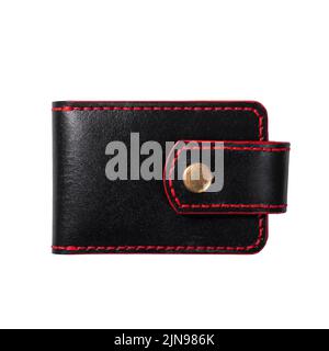 Luxus Craft Visitenkartenhalter Etui aus Leder. Braune Lederbox für Karten isoliert auf weißem Hintergrund. Stockfoto