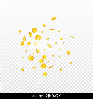 Schweizer Franken-Münzen fallen. Gold verstreute CHF-Münzen. Geld aus der Schweiz. Jackpot Reichtum oder Erfolg Konzept. Quadratische Vektorgrafik. Stock Vektor
