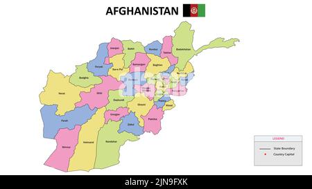 Afghanistan-Karte. Distriktkarte von Afghanistan Detaillierte Karte von Afghanistan in Farbe mit Hauptstadt. Stock Vektor