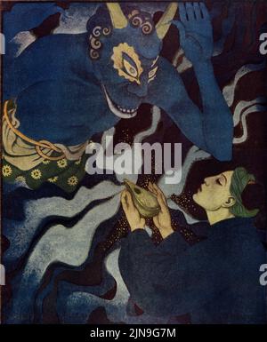 „Aladdin and his Wonderful Lamp“, veröffentlicht am 22. März 1925 im American Weekly Magazine von Edmund Dulac für „Characters from the Arabian Nights. Stockfoto