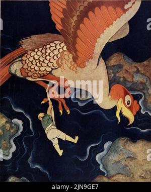 „Sinbad the Sailor and the Roc“, veröffentlicht am 10,1925. Mai in der American Weekly Magazine, gemalt von Edmund Dulac, „Charaktere aus den Arabischen Nächten. Stockfoto