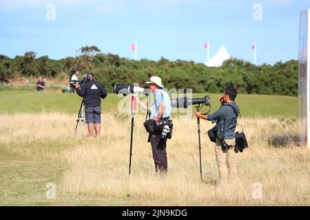 Der legendäre Golffotograf David Cannon auf dem 12.-Loch-Golfplatz während der Finalrunde der Ricoh Women's British Open 2013 auf dem St Andrews Old Course auf dem Augus Stockfoto