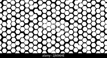 Unebenes monochromes Honigkämmmuster mit einfachem nahtlosem Unregelmäßige Struktur der Hive-Zellen. Abstrakter Vektorhintergrund mit Hexagon-Geometrie. Tapete in einem mi Stock Vektor