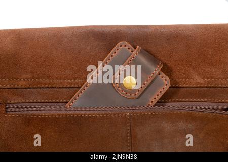 Luxus Craft Visitenkartenhalter Etui aus Leder. Braune Lederbox für Karten in einer Tasche Stockfoto