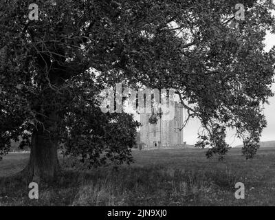 Schwarz-Weiß des Hiorne Tower, Arundel West Sussex, Großbritannien Stockfoto