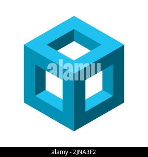 Blauer Rahmen mit 3D Würfeln. Quadratische geometrische Form. Bau- und Architekturindustriekonzept. Logo mit isometrischem Würfelskelett. Leerer Baustein. Vektor Stock Vektor