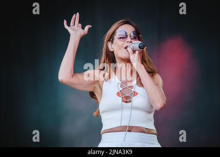 Flumserberg, Schweiz. 31., Juli 2022. Die deutsche Schlagersängerin Andrea Berg spielt während der Großen Schlagerparty im Rahmen des Flumserberg Open Air 2022 ein Live-Konzert. (Foto: Gonzales Photo - Tilman Jentzsch). Stockfoto