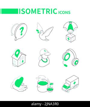 Hilfe von Freiwilligen und Wohltätigkeitsorganisationen - moderne Linie isometrische Symbole gesetzt Stock Vektor