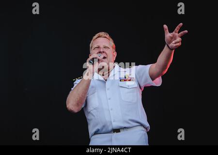 Flumserberg, Schweiz. 31., Juli 2022. Das deutsche Schlagertrio die Schlagerpiloten spielt ein Live-Konzert während der Großen Schlagerparty im Rahmen des Flumserberg Open Air 2022. (Foto: Gonzales Photo - Tilman Jentzsch). Stockfoto