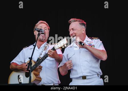 Flumserberg, Schweiz. 31., Juli 2022. Das deutsche Schlagertrio die Schlagerpiloten spielt ein Live-Konzert während der Großen Schlagerparty im Rahmen des Flumserberg Open Air 2022. (Foto: Gonzales Photo - Tilman Jentzsch). Stockfoto