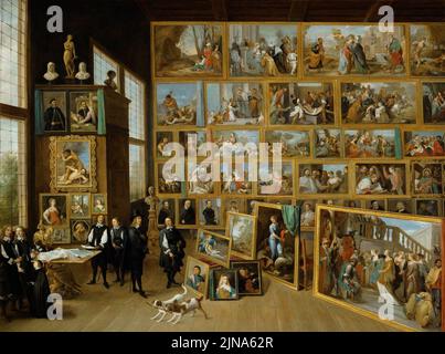 DAVID TENIERS EL JOVEN - El Archiduque Leopoldo Guillermo en su Galería de Bruselas Stockfoto