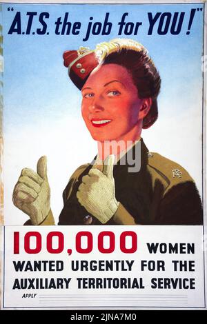A. T. S. The Job for you!, 100.000 Frauen dringend für das Hilfsterritorialamt (1939-1946) Plakat aus der Zeit des Zweiten Weltkriegs gesucht Stockfoto