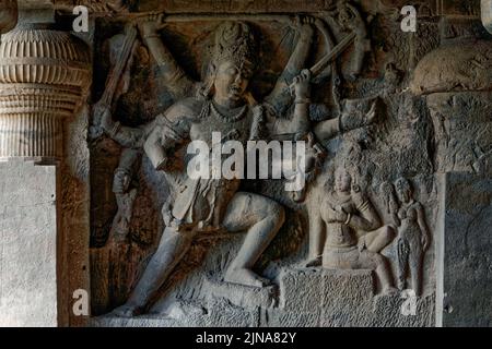 Indien, Maharashtra Zustand, Ellora, Höhlen von Ellora als Weltkulturerbe der UNESCO, Höhle N ° 29, 8. Jahrhundert aufgeführt Stockfoto