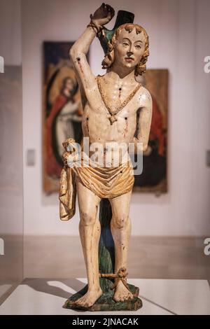 Saint Sebastian, anonym Flämisch, 1500, vergoldet und polychromes Holz, Museu de Mallorca, Palma, Mallorca, Spanien Stockfoto