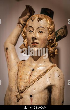 Saint Sebastian, anonym Flämisch, 1500, vergoldet und polychromes Holz, Museu de Mallorca, Palma, Mallorca, Spanien Stockfoto