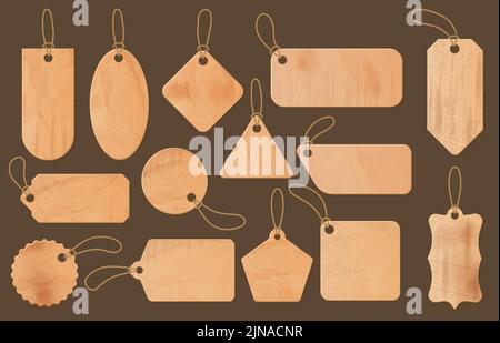 Alte Papieranhänger. Karton-Etikett, Scrapbooking-Elemente und vintage Preisschild mit Öse Tülle Vektor-Set Stock Vektor