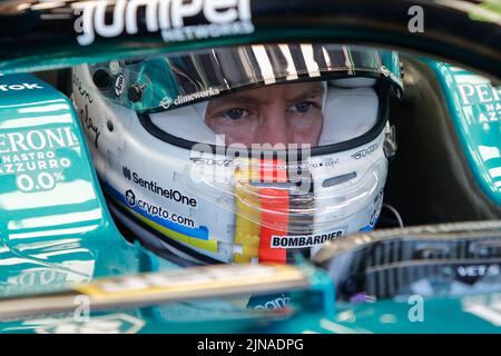 Mogyorod, Ungarn. Juli 29. 2022. Formel 1 großer Preis von Ungarn in Hungaroring, Ungarn. Im Bild: Sebastian Vettel (GER) von Aston Martin im zweiten Training Stockfoto