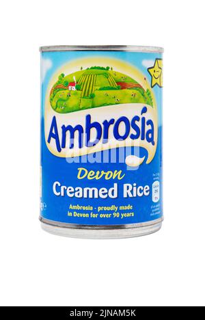 Dose Ambrosia Rahmreis Pudding. Die Marke Ambrosia, die jetzt Premier Foods gehört, wurde von Albert Mor gegründet Stockfoto