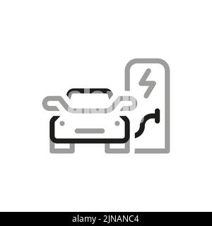 Einfach der Kfz-Ladestation Verwandte Vektor-Linie Symbol. Enthält ein solches Symbol wie die Vorderansicht des Ladewagens. Vektorgrafik. Stock Vektor