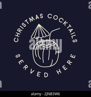 Fröhliches Weihnachtsschriftendesign auf dunklem Hintergrund. Weihnachtsangebot - Hier werden Weihnachtscocktails serviert. Stock Vektor Xmas Typografie und Kalligraphie Stock Vektor