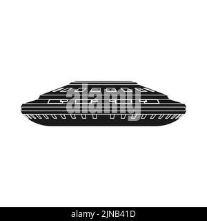 UFO Vektor Symbol Illustration Alien Raumschiff massiv schwarz. Raum fliegende Wissenschaft Technologie Symbol und futuristische Fahrzeug isoliert weißen Hintergrund Stock Vektor
