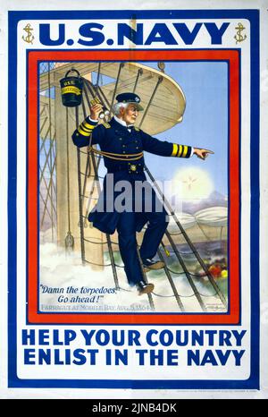 U. S. Navy, Help your country, enlist in the Navy (1917) Poster aus der Zeit des Ersten Weltkriegs von Henry Alexander Ogden Stockfoto