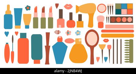 Set von Kosmetik- und Spa-Haut- und Körperpflegeprodukten. Natürliches organisches kosmetisches Produkt. Banner mit Beauty-Produkten. Elemente für Symbole. Flacher Vektor il Stock Vektor