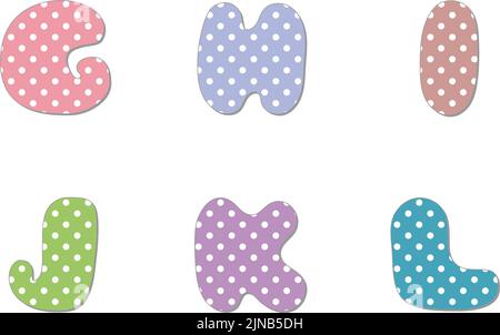 Polka dot Alphabet.Pastell polka dots Schriftart. Handgezeichnetes Briefdesign für Sammelbände, Alben, Kunsthandwerk und Schulprojekte. Stock Vektor