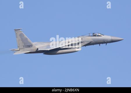 493. Fighter Squadron F-15C verlässt seine Heimatbasis von RAF Lakenheath in den letzten Tagen des F-15C-Betriebs. Stockfoto