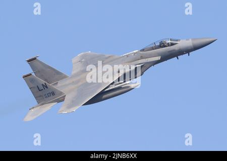 493. Fighter Squadron F-15C verlässt seine Heimatbasis von RAF Lakenheath in den letzten Tagen des F-15C-Betriebs. Stockfoto