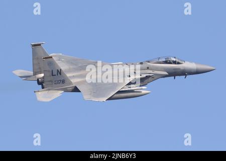 493. Fighter Squadron F-15C verlässt seine Heimatbasis von RAF Lakenheath in den letzten Tagen des F-15C-Betriebs. Stockfoto