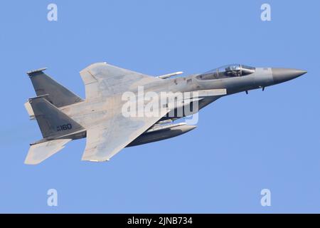 493. Fighter Squadron F-15C verlässt seine Heimatbasis von RAF Lakenheath in den letzten Tagen des F-15C-Betriebs. Stockfoto