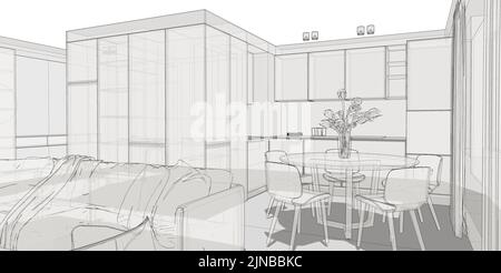 Moderne Inneneinrichtung. Skizze der Wohnung. Stockfoto
