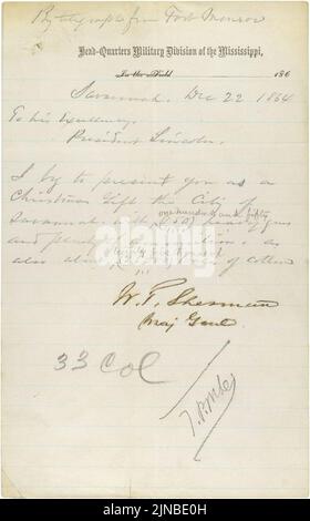 Telegramm von General William T. Sherman an Präsident Abraham Lincoln, 12-22-1864 (6023480196) Stockfoto