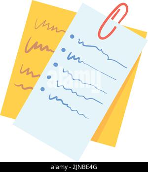 Karikatur-Haftnotiz mit handschriftlichen Notizen. Netter Papierschrott isoliert auf weißem Hintergrund Stock Vektor